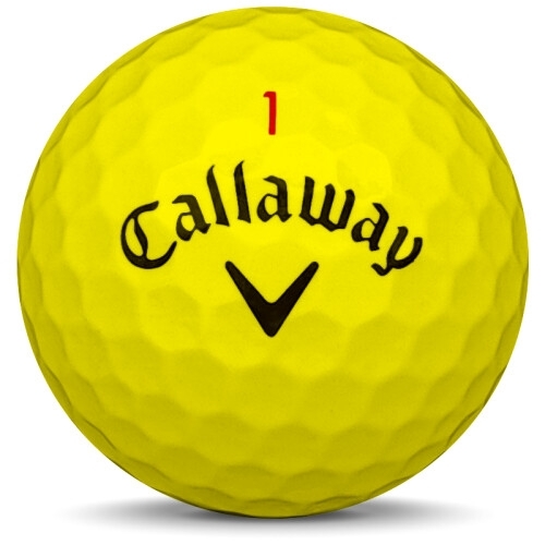 Golfboll av modellen Callaway Chrome Soft i 2019 års version med gul färg framifrån